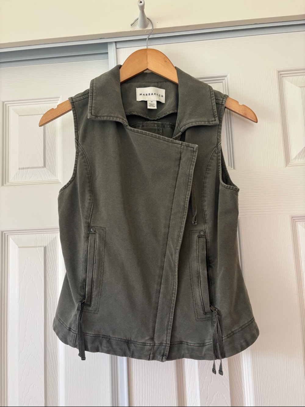 Marrakech Military Green Utility Vest - Sleeveless Zip Front w Pockets
